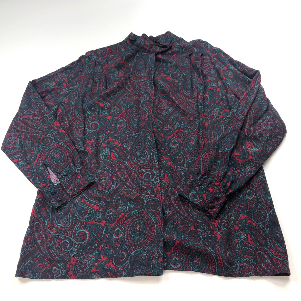 Pendleton Plus 14w 100% Rayon Button Long Sleeve Mock Neck Paisley Shirt Green